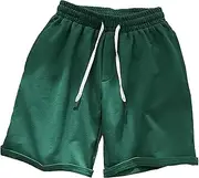 [Aosufei] Men's Drawstring Stretchy Lighrweight Shorts Loose-Fit Casual Outdoor Shorts Solid Drawstring Breathable Shorts