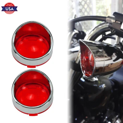2X Visor Chrome Ring Turn Signal Red Lens Cover Fit For Sportster Dyna Softail