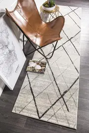 Gynama White Grey Contemporary Runner Rug