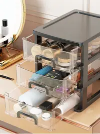 在飛比找松果購物優惠-簡約風塑料收納盒 書桌辦公桌面收納櫃 分層置物架 (2.6折