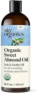 Sky Organics Best Sweet Almond Oil 16Oz- 100% Pure, Cold-Pressed, Organic Almond Oil. Great As Baby Oil- Anti- Wrinkles- Anti-Aging. Almond Oil- Carrier Oil For Massage.Bath Pearl & Flakes