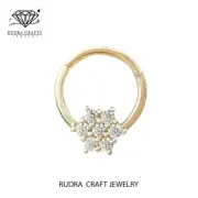 Evelyn 14K Flower Crystal Nose Ring Gold Septum Clicker Daith Hoop Piercing