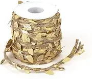 66 Feet Gold Burlap Leaf Ribbon,Creative Natural Jute Twine 5MM with Artificial Golden Leaves for Wedding Home Christmas Party Decor
