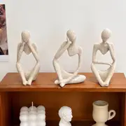 3pcs Modern Abstract Thinker Art Statue Resin Figure Sculpture Ornament (KHAKI)