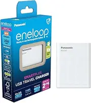 eneloop SmartPlus Travel USB Charger for 1-4 AA/AAA NI-MH Batteries, 2.25 Hours Charging Time, 10 Safety Functions, Includes 4 eneloop AA Batteries (2000 mAh)