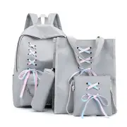 4Pcs/Set Canvas Backpack Rucksack Teenage Girls School Bag Handbag Outdoor Travel GRAY COLOR