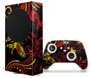 Skin Wrap for XBOX Series S Console Controller Twisted Garden Red and Yellow