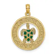 14k Yellow Gold Enameled TURKS AND CAICOS with Turtle Circle Charm