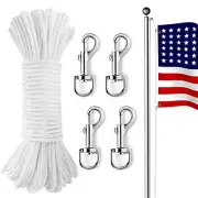 100ft Flag Pole Rope, Flag Pole Halyard Rope Kit with 4 Pcs Zinc Alloy Swivel...