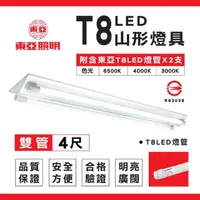 在飛比找momo購物網優惠-【東亞照明】2入組 T8 山型燈具 四呎雙管 日光燈座 含燈