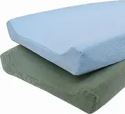 Owlowla Muslin Changing Pad Cover 2PACK,Soft Muslin Cotton Diaper Changing Pad Covers Changing Table Cover for Baby Boy Girl(Baby Blue&Olive)