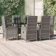 Patio Sets 7 Piece Garden Dining Set with Cushions Black and Grey Poly Rattan