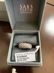 NEW DAVID YURMAN Sulpted Double Cable Ring with Diamond Accents, Size 5.25 -5.95