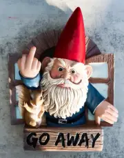 Ebros "Go Away" Gnome & Squirrel At Window Flipping Off Guests Wall Decor 9"H