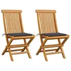 Armless Garden Chairs 2 Pcs Teak Wood With Anthracite Cushions Patio Deck Seat