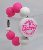 Custom Beaded Cup Charm For Tumbler- Pink Barbie "Come On Barbie Let's Go Party"