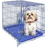 Homey Pet 30" Blue Foldable Metal Wire Dog Crate Cage Kennel W/Floor Grid & Tray