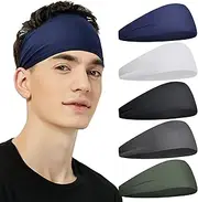 [Pilamor] Sports Headbands for Men (5 Pack),Moisture Wicking Workout Headband, Sweatband Headbands for Running,Cycling,Football,Yoga,Hairband for Women and Men