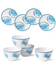 Certified International Beach House Crab 8pc Canape Plate & Dip Bowl Set