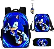 [AII Lover] 3Pcs Anime Hedgehog Backpack with Pencil Case,16in 3D Printed Cartoon Game Backpack Laptop Backpack (B)
