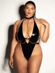 Oh la la Cheri Curvy Submissive Chain Teddy Black