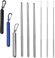 12Pcs Portable Reusable Metal Straw Collapsible Stainless Steel Drinking Straw Telescopic Straw with Silicone Tips and Cleaning Brushs & Aluminum Key-Chain for Bubble Tea Milkshakes Smoothie Bar