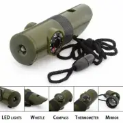 7-in-1 Military Emergency Survival Whistle Kit - Compass, LED Light, Thermometer