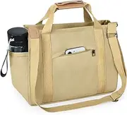 [VIWIME] Canvas Tote Bag for Women With Pockets, Cute Crossbody Shoulder Purses Mommy Handbag for Work Travel