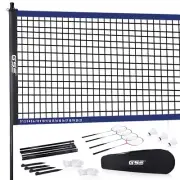 Outdoor Yard Portable Badminton Complete Set w/Net, 4 Rackets & 3 Shuttlecocks