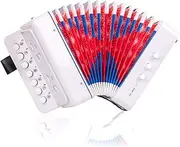 Horse Kids Accordion, 10 Keys Button Control Kid Accordions Musical Instruments for Child Children Toddlers Beginners Accordian Lightweight 7 key 3 Bass Mini Acordeón Toy Acordeones Para Miños White