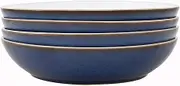 Denby - Imperial Blue Pasta Bowls Set of 4 - Dishwasher Microwave Safe Crockery 1050ml 22cm - Royal Blue, White Ceramic Stoneware Tableware - Chip & Crack Resistant