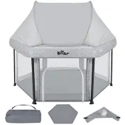 Bear Baby Playpen, Outdoor Play Yard Foldable Playpen with Canopy Mat for Bab...