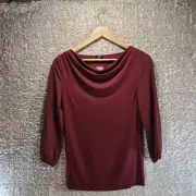 Ann Taylor Women's Drape Cowl Neck Top Blouse Long Sleeve XSP Burgundy Rayon NWT