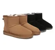 EVERAU® UGG Boots Sheepskin Wool Ankle Mini Classic Suede - Chestnut / AU Ladies 9 / AU Men 7 / EU 40
