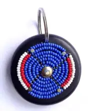 African Hand-Crafted Ethnic Colorful Masai Beads with Wood Keyring Made in Kenya