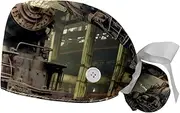 [YTYVAGT] 2-Pc,Gourd-Shaped Working Cap,Fisherman Hat with Buttons and Cotton Sweatband,Retro Machine Part Art Pattern