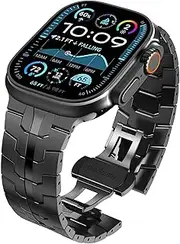 WINGLE Stainless Steel Band for Apple Watch Ultra Band 49mm 45mm 44mm 42mm, Solid Metal Strap with Folding Clasp for Apple Watch Series 8 7 SE 6 5 4 for Men iWatch (Black, 49mm 45mm 44mm 42mm)