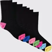 Mens Multi 7 Pack Contrast Colour Heal & Toe Sport Socks
