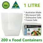 200x Food Containers 1L Microwave Meal Prep Takeaway Plastic Lunch Boxes Clear