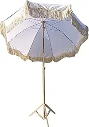 Garden Patio Umbrella Tassel Beach Umbrella UV Protection Outdoor Sun Shade Umbrella White Courtyard Decorative Umbrella Base with Tilt System