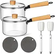 Uiifan 2 Sets Glass Pot for Cooking on Stove Kitchen Glass Cookware Clear Cooking Pot with Lid Handle and Pan Set 60oz Simmer Saucepan Resistant Safe for Pasta Noodle Soup Milk Baby Food (Classic)