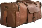 Canvas Genuine Mens Bag Tote Duffel Luggage Travel Overnight Leather Sports GYM