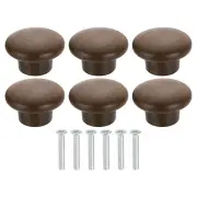 6Pcs Round Wood Drawer Knob, 1 5/8" Dia Round Head Dresser Knobs, Walnut