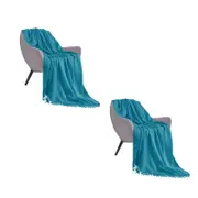 SOGA 2X Blue Acrylic Knitted Throw Blankets