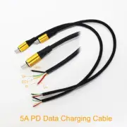 50pcs 30cm USB Type-C Male PD Power Cable 5A Fast Charge 5 Wires Pigtail DIY