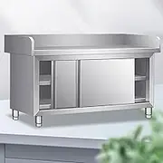 YUGXTH Stainless Steel Work Table Kitchen Prep Table, Food Prep Worktable, Single Pass Kitchen Worktop Storage Cabinets, Commercial Workbench with Sliding Doors and Backsplash, for Kitchen(100x60x80cm