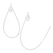Beading Hoop, 1 Pair SilverPlated Brass 20 Gauge 40x22mm Smooth Teardrop Earring