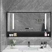 Bathroom Mirror Cabinet, LED Bathroom Mirror Cabinet, time Display/Anti-Fog/Smart Touch Button, Wall-Mounted Mirror with Shelf, Mirrors