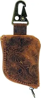 [JJNUSA] Genuine Leather Zipper Coin Purse Wallet With Key Car Smart, Change Purse, Coin Pouch Holder For Men, Flower Brown, M