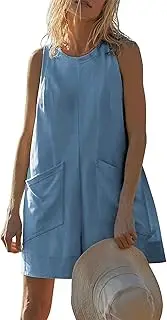 [VEVESMUNDO] Women's Cotton Summer Dungarees Short Baggy Casual Sleeveless Summer Dungarees Jumpsuit Jumpsuit with Pockets Size 36 38 40 42 44